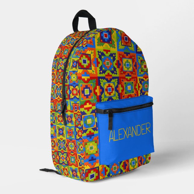 Bright and Colourful Geometric Tile Personalized Printed Backpack (Back Corner Left)