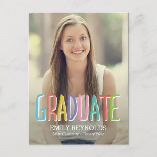 Bright and Colourful Graduation Announcement/Invit Invitation Postcard