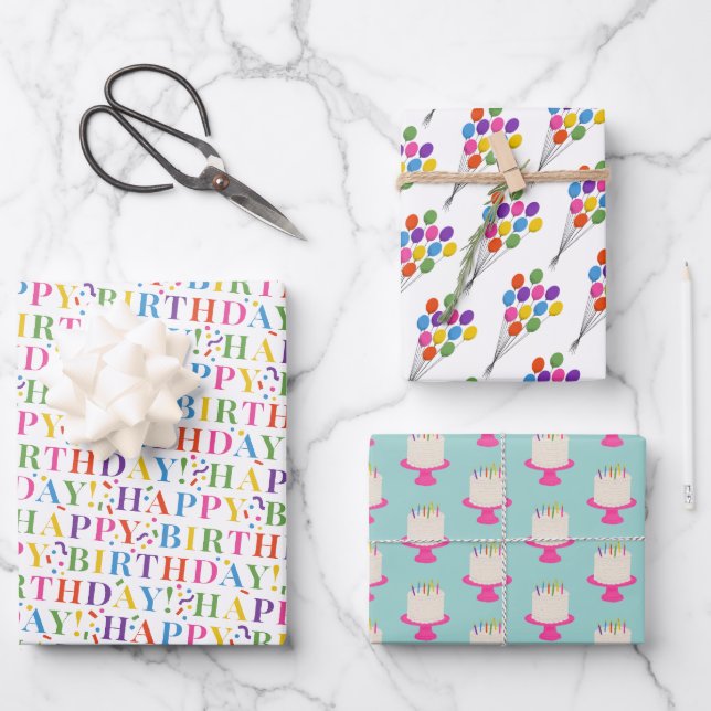Bright and Colourful Happy Birthday Wrapping Paper Sheet (Front)