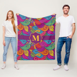 Bright And Colourful Jewel Tone Swirly Wave Fleece Blanket