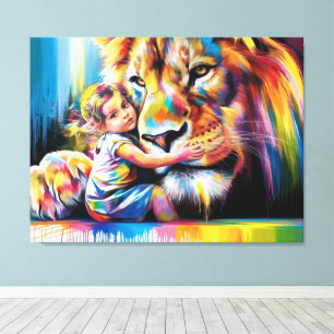 Bright and Colourful Lion Hug Digital Art Vibrant Canvas Print
