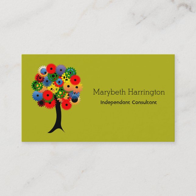 Bright and Colourful Mechanical Gear Tree Business Card (Front)