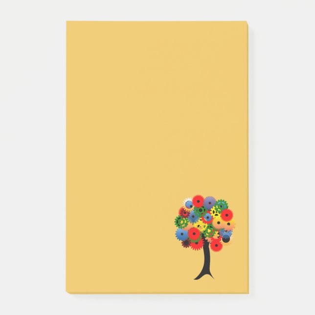 Bright and Colourful Mechanical Gear Tree Post-it Notes (Front)