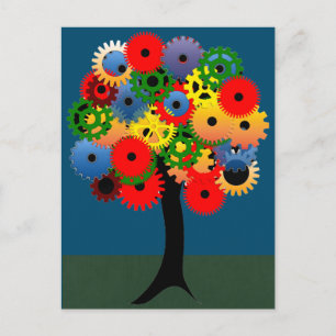 Bright and Colourful Mechanical Gear Tree Postcard
