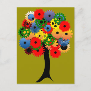 Bright and Colourful Mechanical Gear Tree Postcard