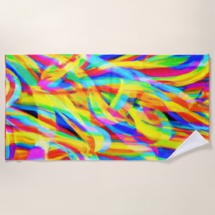 Bright And Colourful Neon Pattern Art Beach Towel