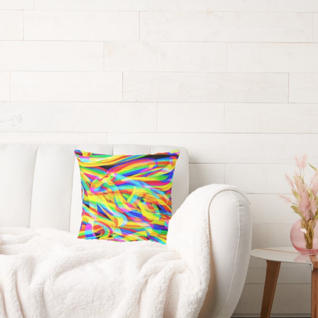 Bright And Colourful Neon Pattern Art Throw Pillow (Couch)