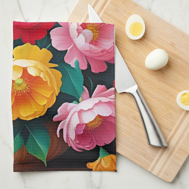 Bright and colourful roses kitchen towel (Quarter Fold)