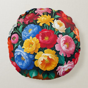 Bright and colourful roses round pillow