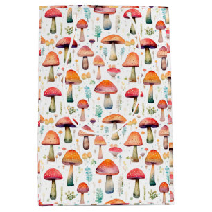 Bright and Colourful Watercolor Mushroom Pattern Medium Gift Bag