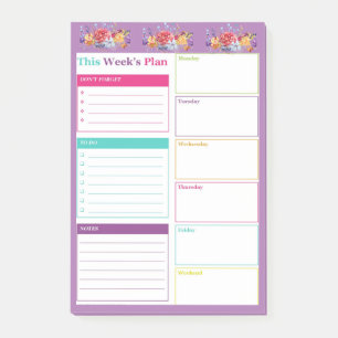 Bright and colourful weekly planner post-it notes