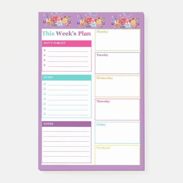 Bright and colourful weekly planner  post-it notes (Front)