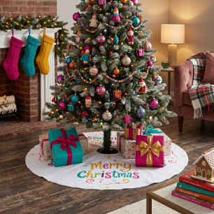 Bright and cool Merry Christmas Brushed Polyester Tree Skirt