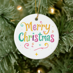 Bright and cool Merry Christmas Ceramic Ornament