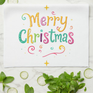 Bright and cool Merry Christmas Kitchen Towel