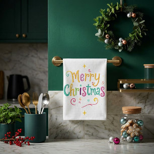 Bright and cool Merry Christmas Kitchen Towel