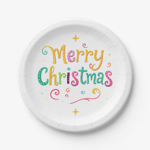 Bright and cool Merry Christmas Paper Plate