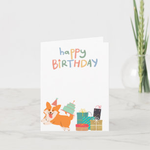 Bright and Cute Corgi Happy Birthday Card