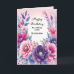 Bright and Cute Pink Purple Blue Flowers Card<br><div class="desc">Bright and Cute Pink Purple Blue Flowers Happy Birthday Sister Card .</div>