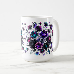 Bright and Dark Floral Fantasy with Butterflies Coffee Mug