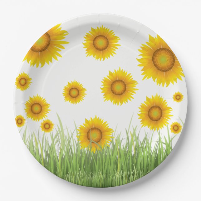 Bright and Elegant Sunflower Graphic Design Paper Plate (Front)