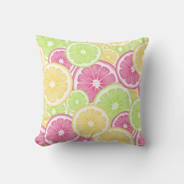 Bright and Fun Citrus Pop Summer Throw Pillow (Front)