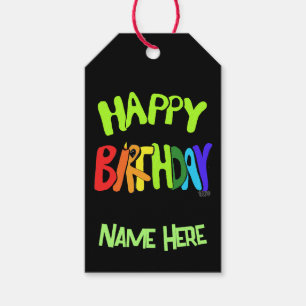 Bright and Happy Birthday Custom Name Gift Tags