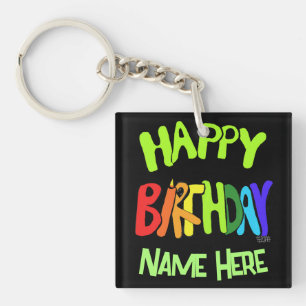 Bright and Happy Birthday Custom Name Keychain