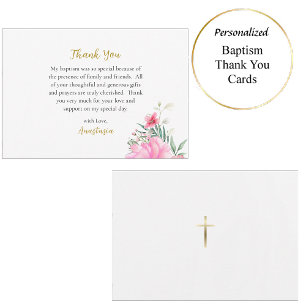 Bright and Happy Pink Flowers Orthodox Baptism     Thank You Card
