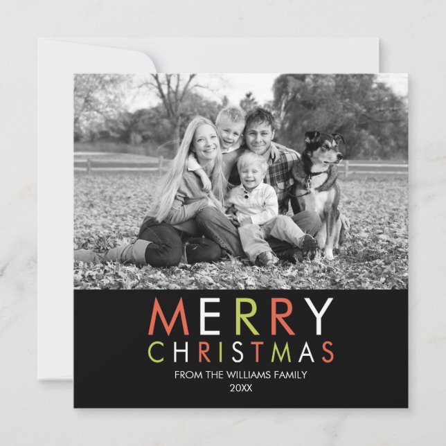 Bright and Merry Christmas Photo Card -black (Front)