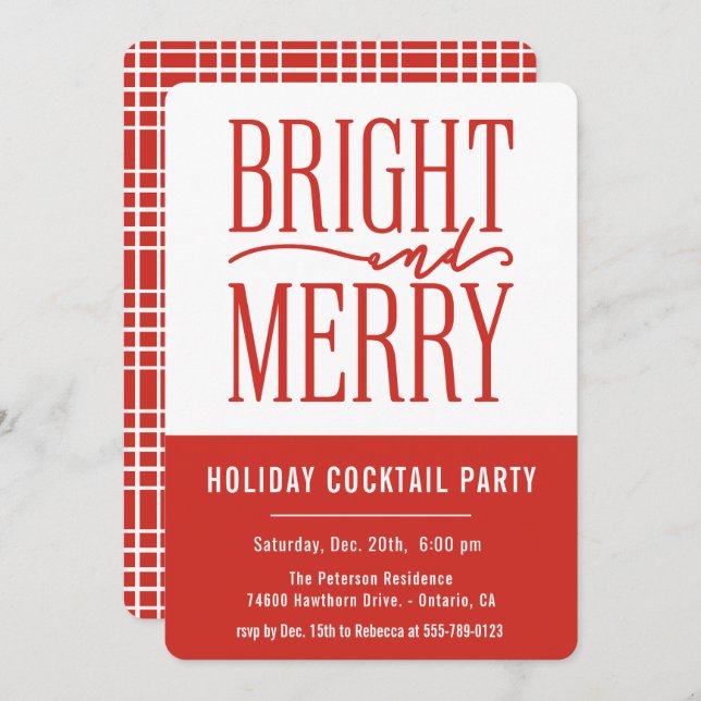 Bright and Merry Modern Holiday Party Invitation (Front/Back)