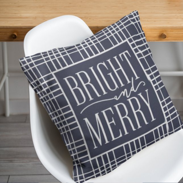 Bright and Merry Modern Holiday Plaid Throw Pillow (Creator Uploaded)