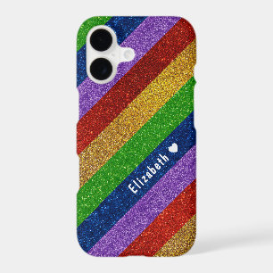 Bright and Sparkly Rainbow Faux Glitter Striped