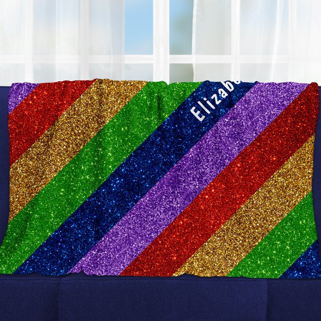 Bright and Sparkly Rainbow Faux Glitter Striped Fleece Blanket (Creator Uploaded)