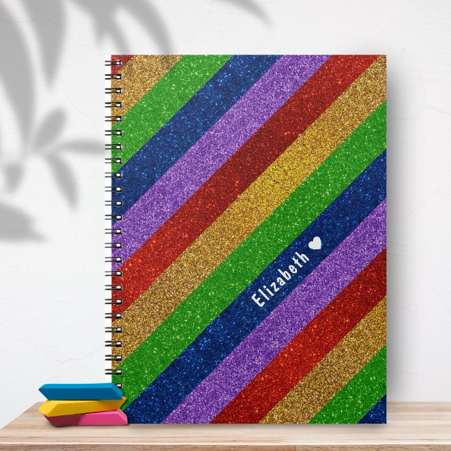  Bright and Sparkly Rainbow Faux Glitter Striped Notebook (Creator Uploaded)