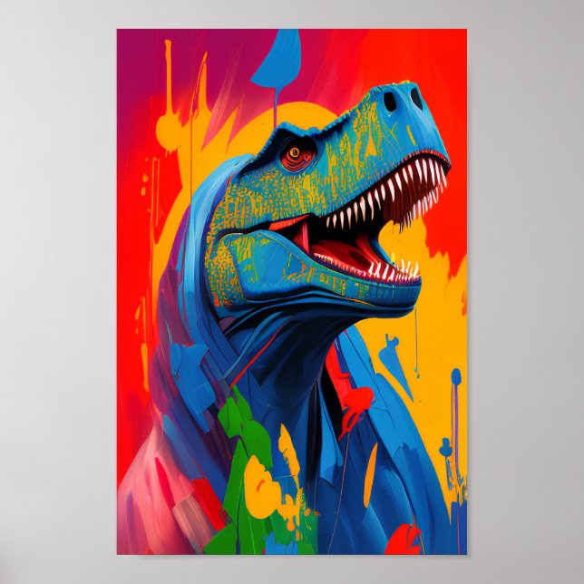 Bright and Vibrant T-Rex Illustration Digital Art  Poster (Front)