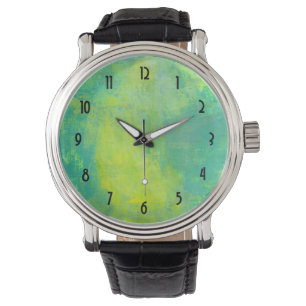 Bright and Vivid Abstract In Green and Yellow Watch