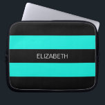 Bright Aqua Black Horiz Preppy Stripe #3 Monogram Laptop Sleeve<br><div class="desc">Bright Aqua and Black Classic Preppy Horizontal Rugby Stripes #3 Name Monogram A stylish bold horizontal stripe pattern with a template for your name, initials or other text. You can also customize the text font and size, move or remove the text, add additional text fields, add your own images and...</div>