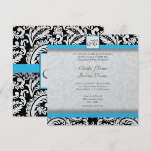 Bright Aqua Black Silver Wedding Invitations