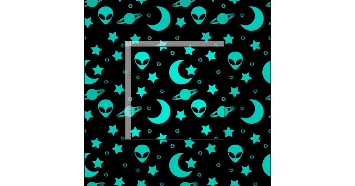 Bright Aqua Blue Alien Heads in Outer Space Fabric | Zazzle.ca