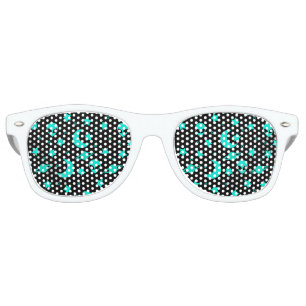 Bright Aqua Blue Alien Heads in Outer Space Retro Sunglasses