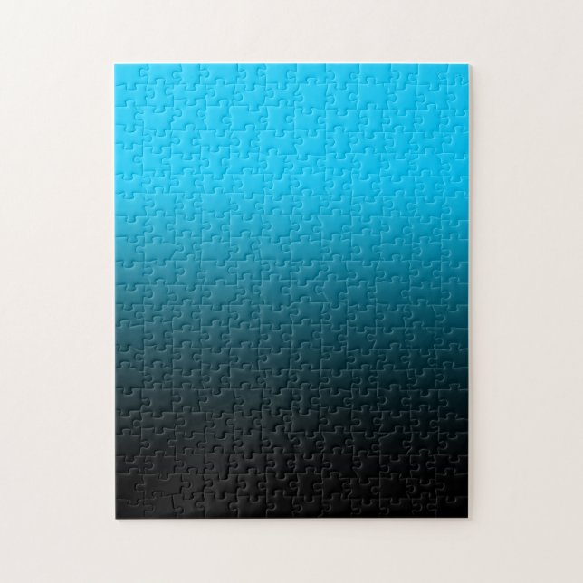 Bright Aqua Blue and Black Ombre Jigsaw Puzzle (Vertical)