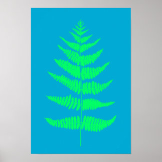 Bright Aqua Blue Fern Plant Print Poster