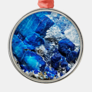 Bright Aqua Blue Geode Mineral Stone Metal Ornament
