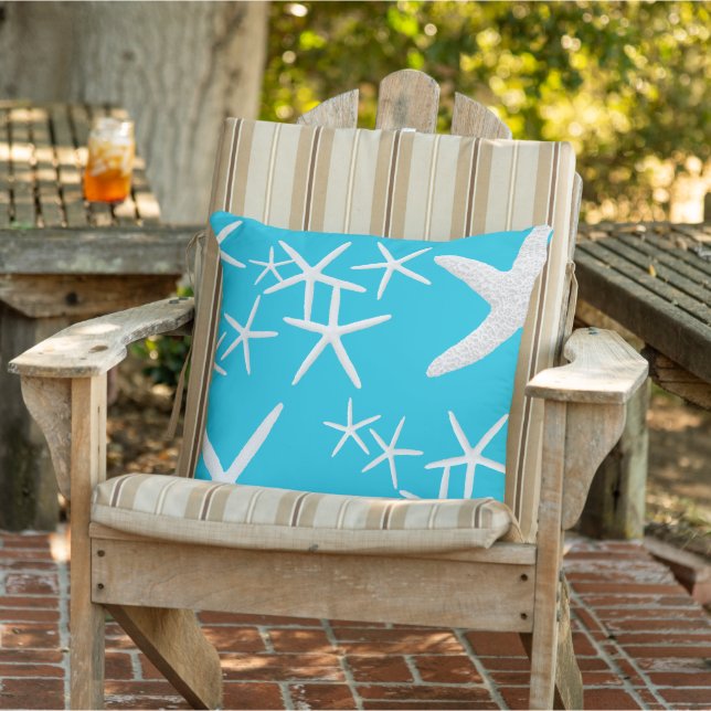 Bright Aqua Blue Starfish Pattern Couch Pillow (Chair)