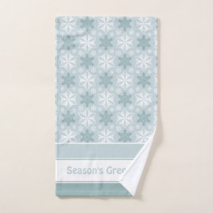 Bright Aqua Blue Teal White Snowflake Pattern Bath Towel Set
