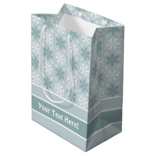 Bright Aqua Blue Teal White Snowflake Pattern Medium Gift Bag