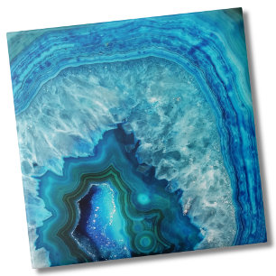 Bright Aqua Blue Turquoise Geode Mineral Stone Tile