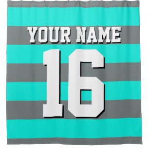 Bright Aqua Charcoal Sports Jersey Preppy Stripe