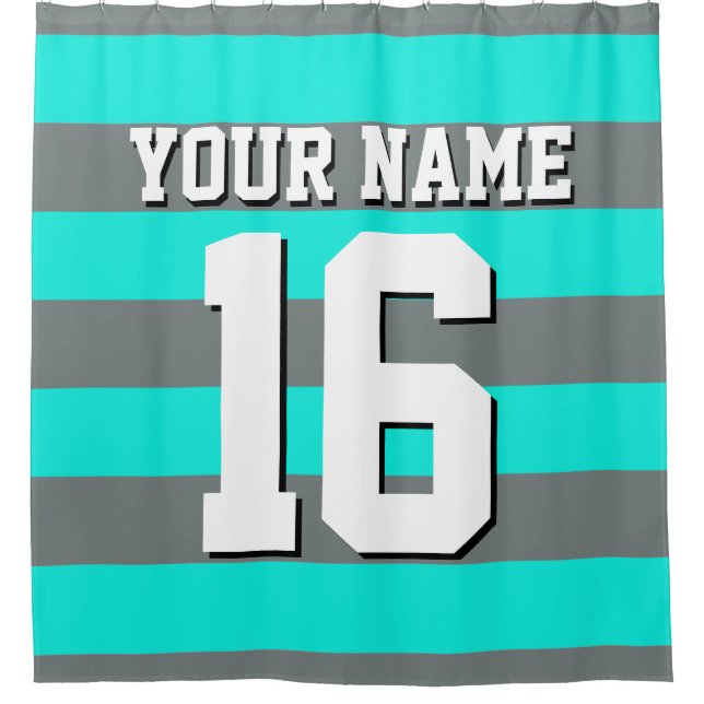 Bright Aqua Charcoal Sports Jersey Preppy Stripe (Front)